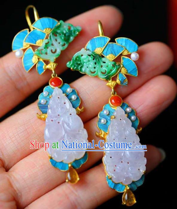 Handmade China Cheongsam Jade Earrings Traditional National Jewelry Accessories Gems Eardrop