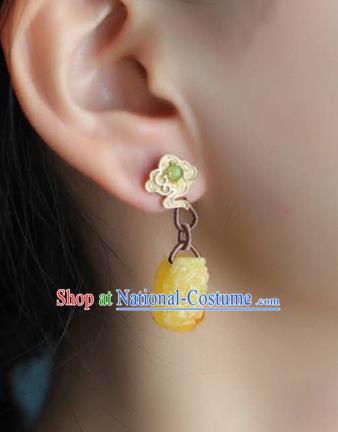 Handmade China Cheongsam Golden Cloud Earrings Traditional National Jewelry Accessories Beeswax Carving Eardrop