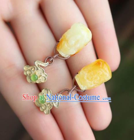 Handmade China Cheongsam Golden Cloud Earrings Traditional National Jewelry Accessories Beeswax Carving Eardrop