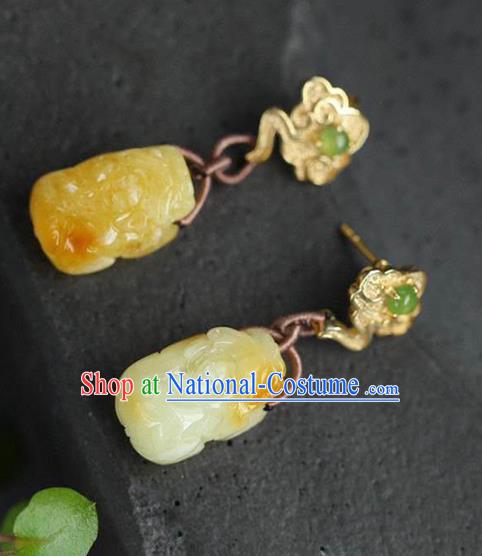 Handmade China Cheongsam Golden Cloud Earrings Traditional National Jewelry Accessories Beeswax Carving Eardrop