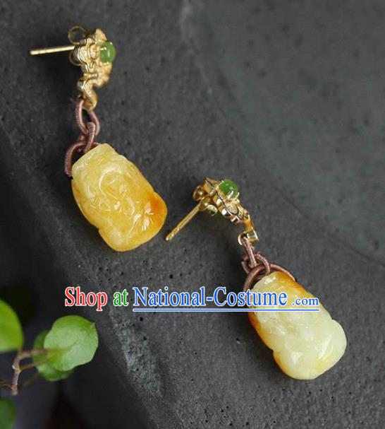 Handmade China Cheongsam Golden Cloud Earrings Traditional National Jewelry Accessories Beeswax Carving Eardrop