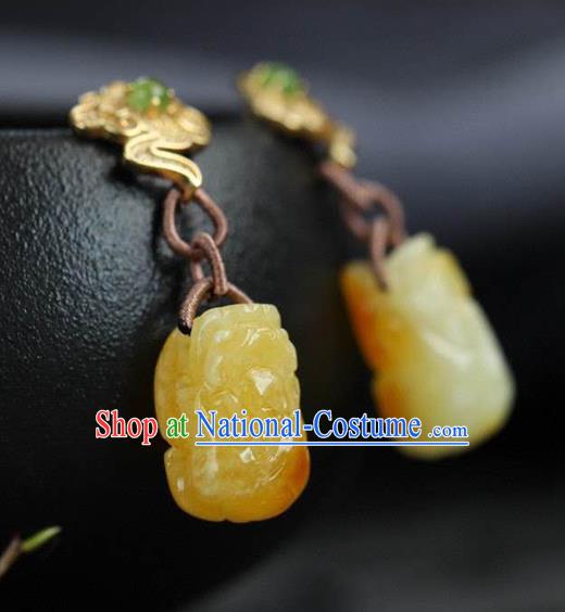 Handmade China Cheongsam Golden Cloud Earrings Traditional National Jewelry Accessories Beeswax Carving Eardrop