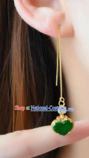 Handmade China Cheongsam Crystal Long Earrings Traditional National Jewelry Accessories Jadeite Eardrop