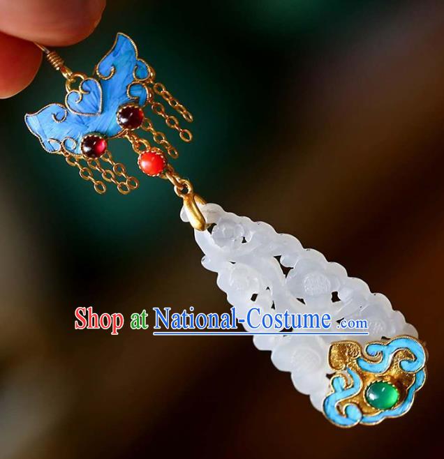 Handmade China Cheongsam Garnet Earrings Jade Eardrop Accessories Traditional Jewelry