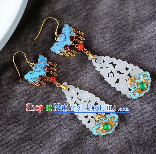 Handmade China Cheongsam Garnet Earrings Jade Eardrop Accessories Traditional Jewelry