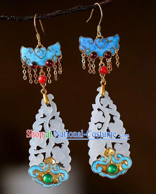 Handmade China Cheongsam Garnet Earrings Jade Eardrop Accessories Traditional Jewelry