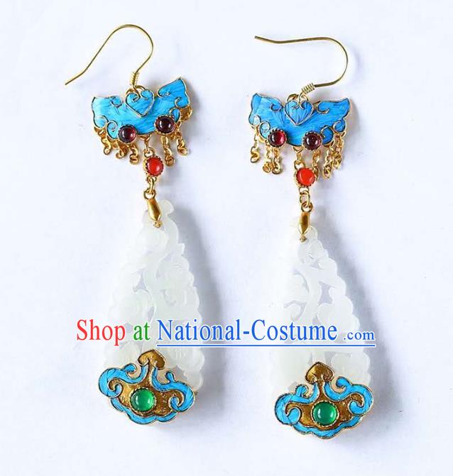 Handmade China Cheongsam Garnet Earrings Jade Eardrop Accessories Traditional Jewelry