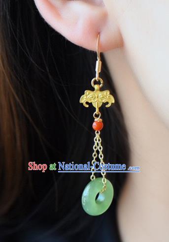 Handmade China Golden Eardrop National Jewelry Accessories Traditional Cheongsam Jade Peace Buckle Earrings