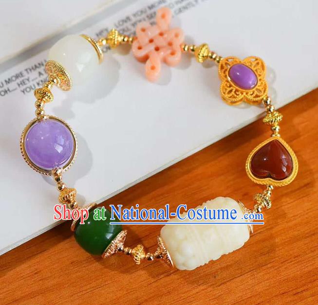 China Handmade Amethyst Bracelet Traditional Jewelry Accessories National Hetian Jade Bangle