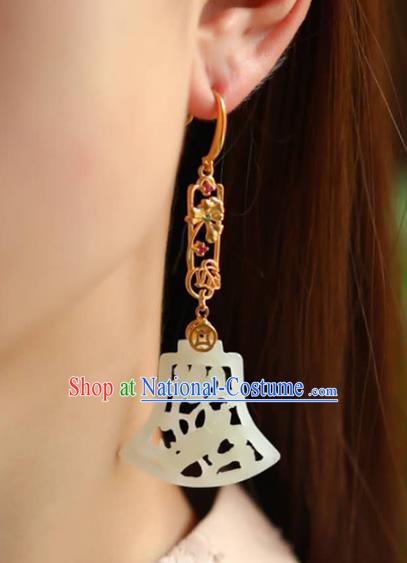 Handmade China Jade Carving Bird Eardrop National Jewelry Accessories Traditional Cheongsam Golden Earrings