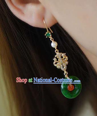 Handmade China Jade Peace Buckle Eardrop National Jewelry Accessories Traditional Cheongsam Crystal Earrings