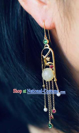 Handmade China Traditional Cheongsam Gems Tassel Earrings National Jewelry Accessories Golden Orchids Eardrop