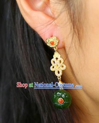 Handmade China National Cheongsam Earrings Traditional Jewelry Accessories Jade Flower Eardrop