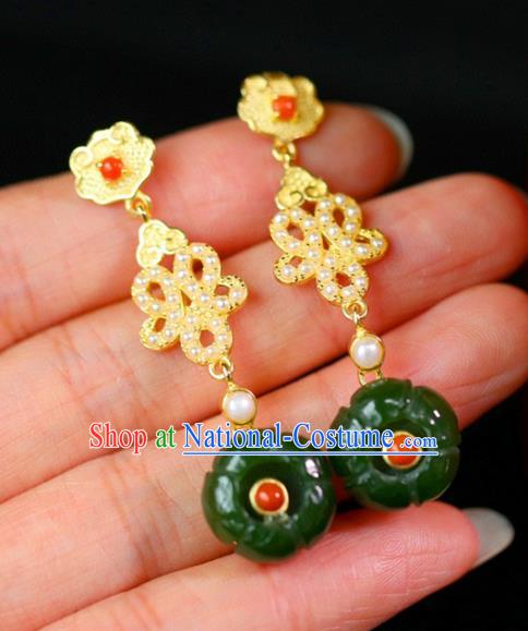 Handmade China National Cheongsam Earrings Traditional Jewelry Accessories Jade Flower Eardrop