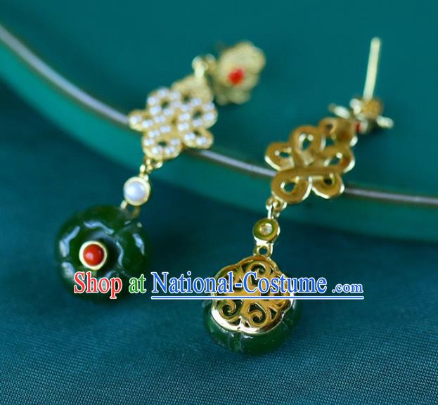 Handmade China National Cheongsam Earrings Traditional Jewelry Accessories Jade Flower Eardrop