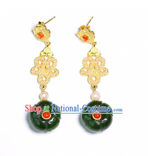 Handmade China National Cheongsam Earrings Traditional Jewelry Accessories Jade Flower Eardrop