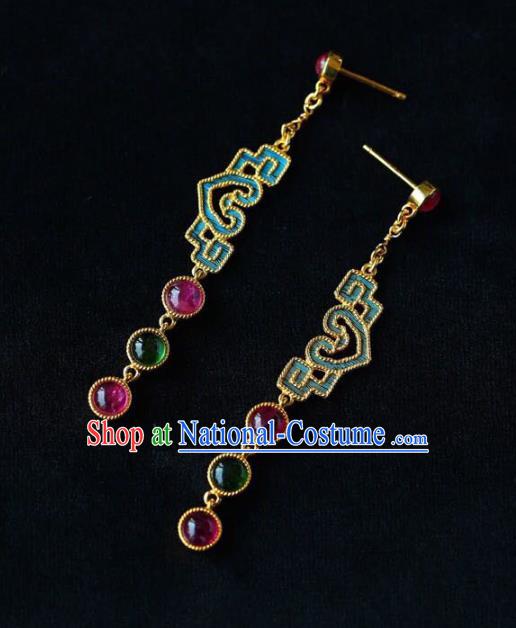 Handmade China Tourmaline Eardrop National Cheongsam Earrings Traditional Jewelry Accessories