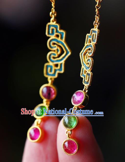 Handmade China Tourmaline Eardrop National Cheongsam Earrings Traditional Jewelry Accessories