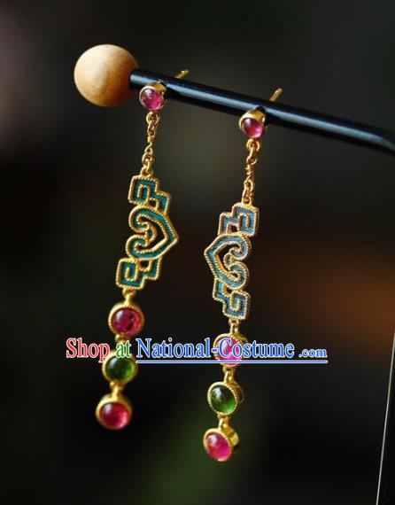 Handmade China Tourmaline Eardrop National Cheongsam Earrings Traditional Jewelry Accessories