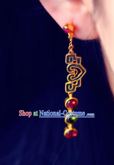 Handmade China Tourmaline Eardrop National Cheongsam Earrings Traditional Jewelry Accessories