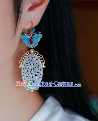 Handmade China Jade Eardrop Accessories Traditional Jewelry National Cheongsam Butterfly Earrings