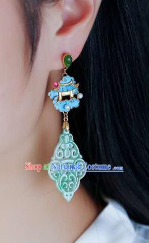 Handmade China Traditional Jewelry National Cheongsam Jade Earrings Heavenly Palace Eardrop Accessories