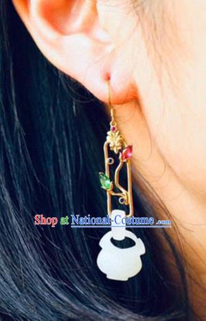 Handmade China Jade Vase Eardrop Accessories Traditional Jade Jewelry National Cheongsam Crystal Lotus Earrings