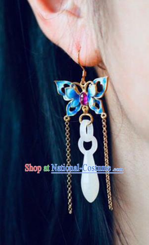 Handmade China Blueing Butterfly Eardrop Accessories Traditional Jewelry National Cheongsam Jade Vase Earrings