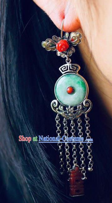 Handmade China Wedding Eardrop Accessories Traditional Jade Jewelry National Cheongsam Silver Tassel Earrings