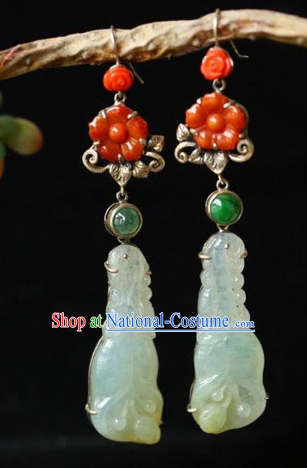 Handmade China Traditional Jade Jewelry National Cheongsam Earrings Wedding Eardrop Accessories