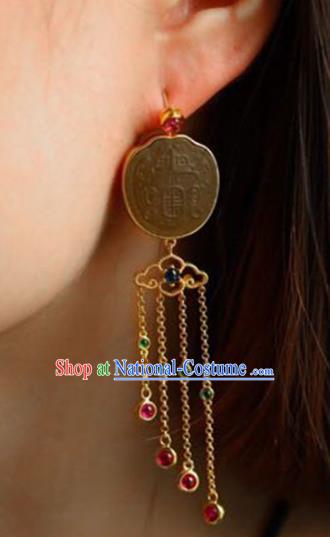 Handmade China Tourmaline Tassel Eardrop Accessories Traditional Jade Jewelry National Cheongsam Earrings