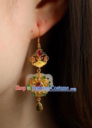 Handmade China Tourmaline Eardrop Accessories Traditional Jewelry National Cheongsam Jade Lock Earrings