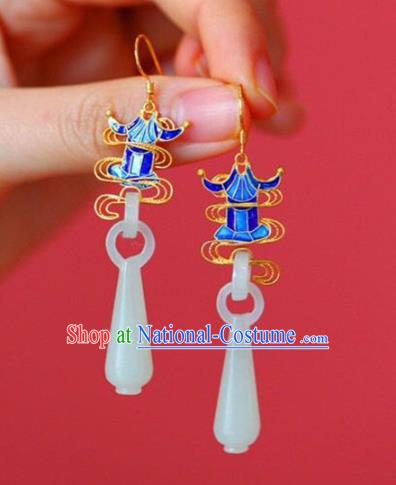 Handmade China Hetian Jade Eardrop Accessories Traditional Jewelry National Cheongsam Blueing Palace Earrings