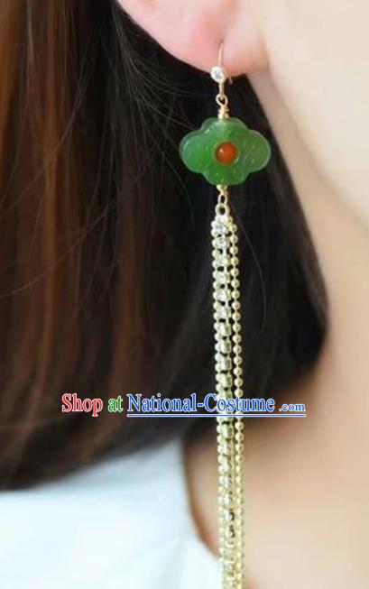 Handmade China Crystal Long Tassel Eardrop Accessories Traditional Jade Jewelry National Cheongsam Jade Cloud Earrings