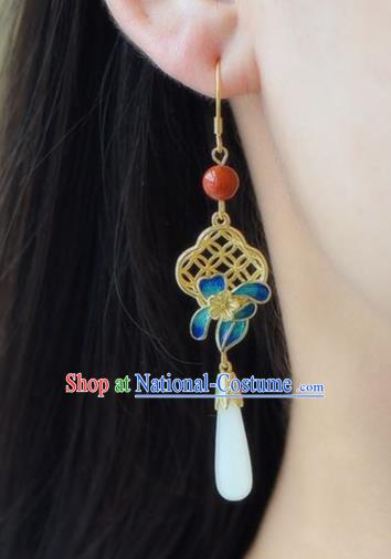 Handmade China Eardrop Accessories Traditional Jewelry National Cheongsam Blueing Flower Earrings