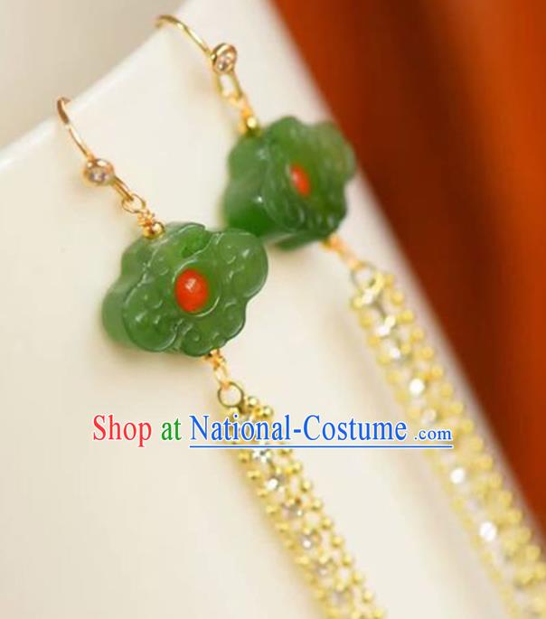 Handmade China Crystal Long Tassel Eardrop Accessories Traditional Jade Jewelry National Cheongsam Jade Cloud Earrings