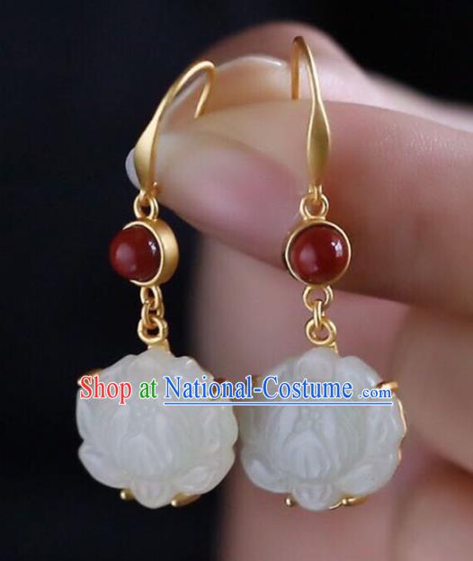 Handmade China Agate Eardrop Accessories Traditional Jewelry National Cheongsam Jade Lotus Earrings