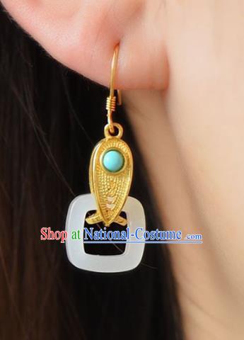 Handmade China Kallaite Eardrop Accessories Traditional Jewelry National Cheongsam White Nephire Earrings