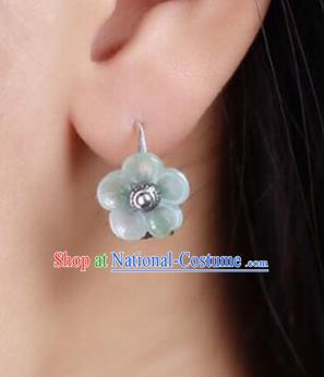 Handmade China Jade Plum Blossom Eardrop Accessories Traditional Jewelry National Cheongsam Silver Earrings