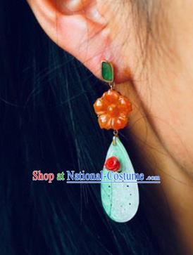 Handmade China Agate Plum Eardrop Accessories Traditional Jewelry National Cheongsam Jade Earrings