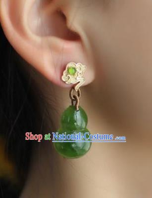 Handmade China National Jade Gourd Earrings Traditional Jewelry Cheongsam Golden Cloud Eardrop Accessories