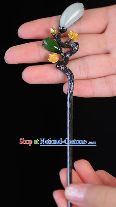 Chinese National Jade Hair Jewelry Traditional Handmade Hair Accessories Plum Blossom Hairpin