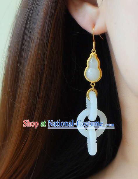 Handmade China Jade Accessories Gourd Earrings Jewelry Traditional Cheongsam Eardrop