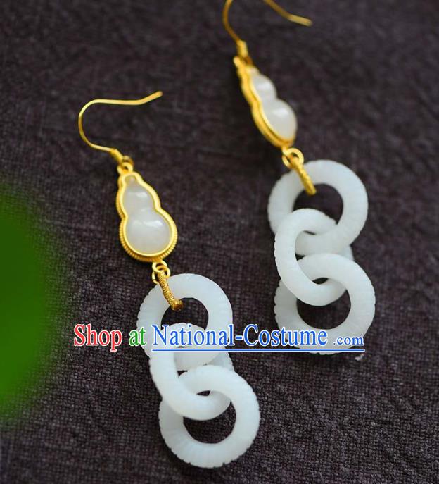 Handmade China Jade Accessories Gourd Earrings Jewelry Traditional Cheongsam Eardrop