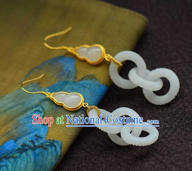 Handmade China Jade Accessories Gourd Earrings Jewelry Traditional Cheongsam Eardrop