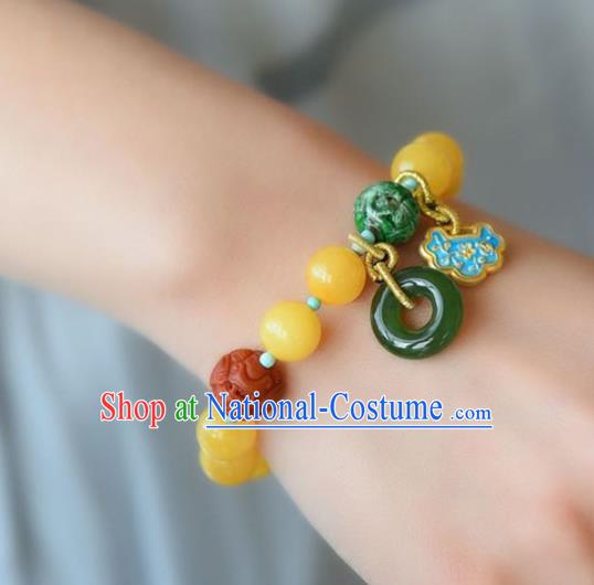 China Handmade Beeswax Bracelet Traditional Jewelry Accessories National Cloisonne Jadeite Bangle