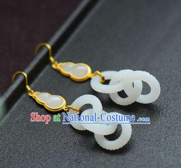 Handmade China Jade Accessories Gourd Earrings Jewelry Traditional Cheongsam Eardrop