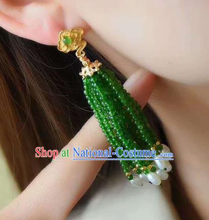 Handmade China Pearls Tassel Eardrop Accessories Traditional Jewelry National Cheongsam Jade Beads Earrings