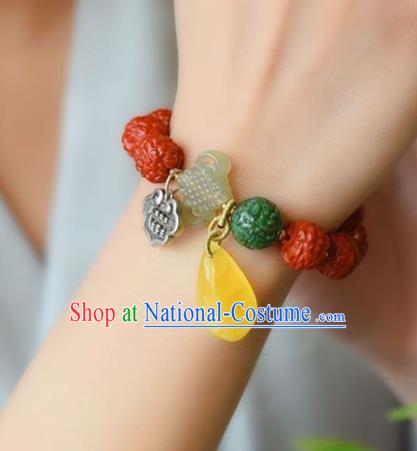 China Handmade Agate Carving Dragon Bracelet Traditional Jewelry Accessories National Beeswax Silver Bangle