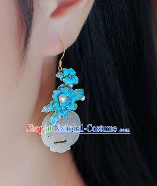 Handmade China Wedding Pearls Eardrop Accessories Jade Jewelry Traditional Cheongsam Blue Peony Earrings